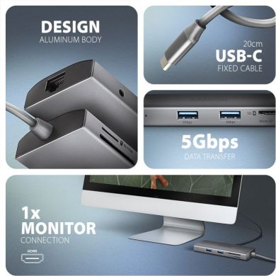AXAGON AXAGON Multi port USB-C 5Gbps hub | HMC-8HLSA HMC-8HLSA