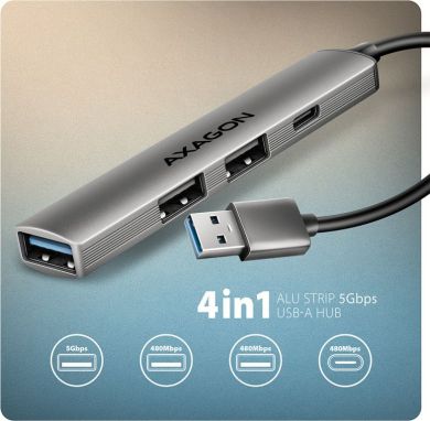 AXAGON AXAGON ALU STRIP USB-A 4 port hub | HUE-STA HUE-STA
