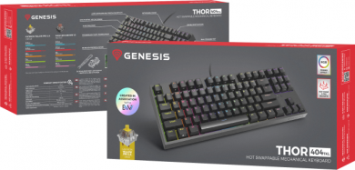 Genesis Genesis | THOR 404 TKL | Mechanical Gaming Keyboard | Wired | US | RGB | Black | USB-A | Gateron Yellow Pro NKG-2069