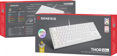 Genesis Genesis | THOR 404 TKL | Mechanical Gaming Keyboard | Wired | US | RGB | White | USB-A | Gateron Yellow Pro NKG-2070
