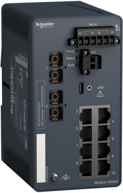 Schneider Electric network switch, Modicon Networking, managed, 8 ports for copper with 2 ports for fiber optic, single MCSESM103F2CS0 | Elektrika.lv