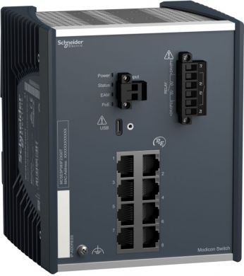 Schneider Electric Modicon PoE (Power over Ethernet) Managed Switch - 8 Gigabit ports for copper - extended temperature MCSESP083F23G0T | Elektrika.lv