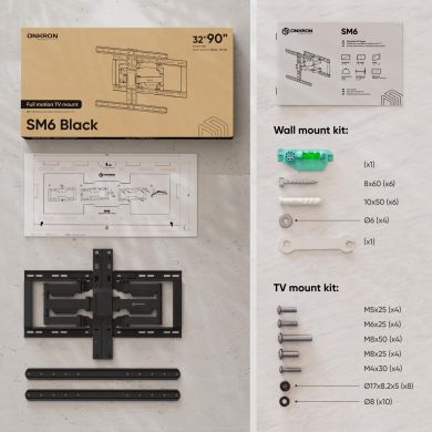  TV SET ACC WALL MOUNT /32-90"/BLACK SM6-B ONKRON SM6-B | Elektrika.lv