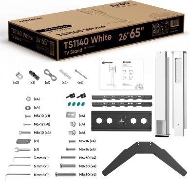  TV SET ACC FLOOR STAND /26-65"/WHITE TS1140-W ONKRON TS1140-W | Elektrika.lv