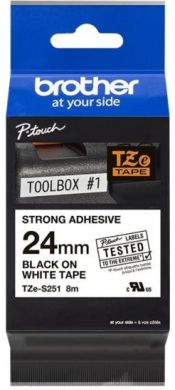 brother Brother | TZe-S251 Strong Adhesive Laminated Tape | Black on White | TZe | 8 m | 2.4 cm TZES251