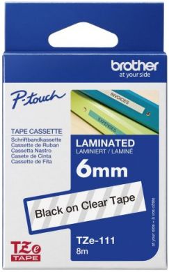 brother Brother | TZe-111 Laminated Tape | Black on Clear | TZ | 8 m | 6 cm TZE111