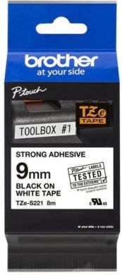 brother Brother | TZe-S221 Strong Adhesive Laminated Tape | Black on White | TZe | 8 m | 9 cm TZES221