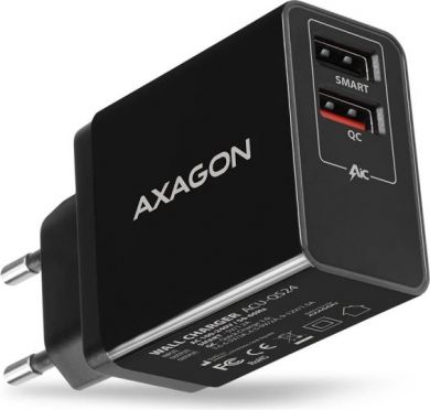 AXAGON AXAGON Dual wallcharger 240V/2x USB port QC3.0/AFC/FCP and 5V-1.2A, 24W | ACU-QS24 ACU-QS24