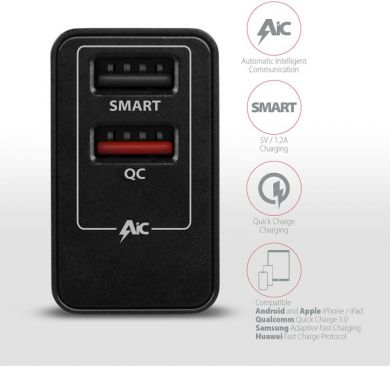 AXAGON AXAGON Dual wallcharger 240V/2x USB port QC3.0/AFC/FCP and 5V-1.2A, 24W | ACU-QS24 ACU-QS24
