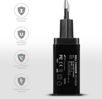 AXAGON AXAGON Dual wallcharger 240V/2x USB port QC3.0/AFC/FCP and 5V-1.2A, 24W | ACU-QS24 ACU-QS24