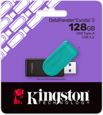 Kingston Kingston USB Flash Drive | DataTraveler Exodia S | 128 GB | USB 3.2 Gen 1 | Black/Turquoise DTXS/128GB