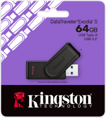 Kingston Kingston USB Flash Drive | DataTraveler Exodia S | 64 GB | USB 3.2 Gen 1 | Black DTXS/64GB