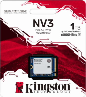 Kingston Kingston SSD | NV3 | 1000 GB | SSD form factor M.2 2230 | Solid-state drive interface PCIe 4.0 x4 NVMe | Read speed 6000 MB/s | Write speed 4000 MB/s SNV3SM3/1T0