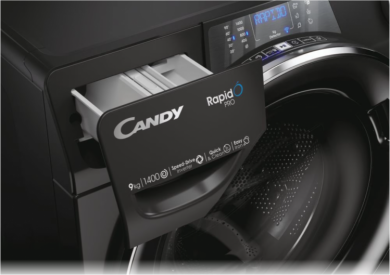 Candy Candy | Washing Machine | RP 496BWMBCB/1-S | Energy efficiency class A | Front loading | Washing capacity 9 kg | 1400 RPM | Depth 53 cm | Width 60 cm | Display | TFT | Steam function | Wi-Fi | Glossy Black RP 496BWMBCB/1-S