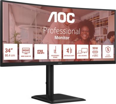 AOC LCD Monitor AOC 34 " 3440 x 1440 pixels UltraWide Quad HD Native aspect ratio 21:9 LCD Curved CU34E4CV CU34E4CV | Elektrika.lv