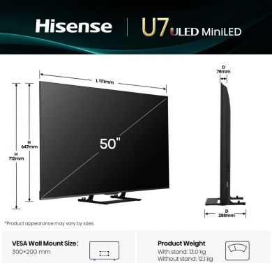 Hisense TV Set HISENSE 50 " 4K Ultra HD 3840 x 2160 pixels Flat 16:9 ULED 50U7Q 50U7Q | Elektrika.lv