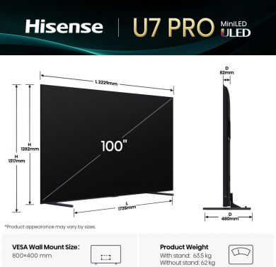 Hisense TV Set HISENSE 100 " 4K Ultra HD 3840 x 2160 pixels Flat 16:9 ULED 100U7QPRO 100U7Q PRO | Elektrika.lv