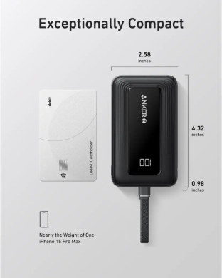 Anker Anker Power Bank with Built-In USB-C Cable | A1688H11 | 10000 mAh | Black A1688H11