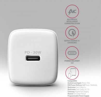 AXAGON AXAGON Sil wallcharger 1x port USB-C, PD3.0 /PPS/QC4+/SFC/AFC/Apple, 30w | ACU-PD30W ACU-PD30W