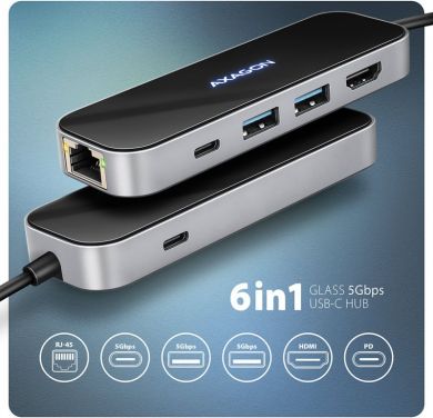 AXAGON AXAGON USB-C 5Gbps GLASS 6in1 Hub | HMC-6GLN HMC-6GLN