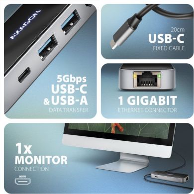 AXAGON AXAGON USB-C 5Gbps GLASS 6in1 Hub | HMC-6GLN HMC-6GLN