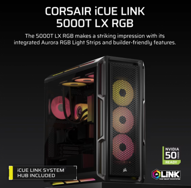 Corsair Corsair PC Case | iCUE LINK 5000T LX RGB | Black | Mid-Tower | Power supply included No CC-9011298-WW