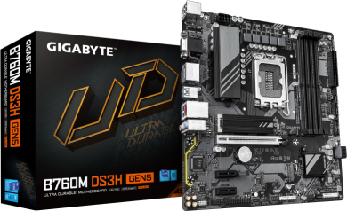 Gigabyte Gigabyte B760M DS3H GEN5 | Processor family Intel | Processor socket LGA1700 | Supported hard disk drive interfaces SATA, M.2 | Number of SATA connectors 4 B760M DS3H GEN5