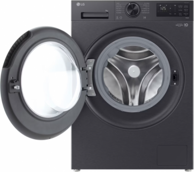 LG LG Washing machine | F2X50S9TBB | Energy efficiency class A | Front loading | Washing capacity 9 kg | 1200 RPM | Depth 48 cm | Width 60 cm | Display | LED | Steam function | Direct drive | Wi-Fi | Matte Black F2X50S9TBB
