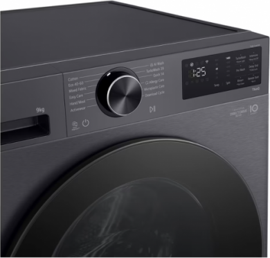 LG LG Washing machine | F2X50S9TBB | Energy efficiency class A | Front loading | Washing capacity 9 kg | 1200 RPM | Depth 48 cm | Width 60 cm | Display | LED | Steam function | Direct drive | Wi-Fi | Matte Black F2X50S9TBB