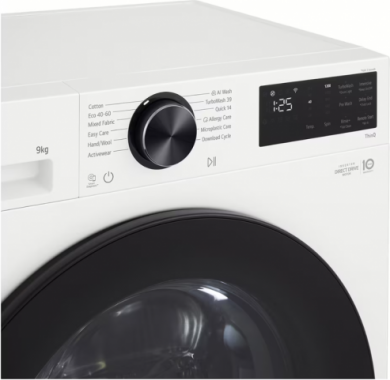 LG LG Washing machine | F2X50S9TWB | Energy efficiency class A | Front loading | Washing capacity 9 kg | 1200 RPM | Depth 48 cm | Width 60 cm | Display | LED | Steam function | Direct drive | Wi-Fi | White F2X50S9TWB