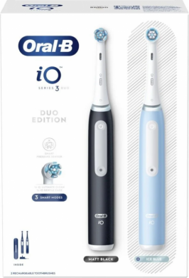 Oral-B Oral-B | Electric Toothbrush Duo Pack | iO3 Series | Rechargeable | For adults | Number of brush heads included 2 | Number of teeth brushing modes 3 | Matt Black/Ice Blue IO3 MATT BLACK ICE B