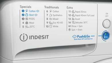 Indesit INDESIT | Washing Machine | BWE 91496X WSV EE | Energy efficiency class A | Front loading | Washing capacity 9 kg | 1400 RPM | Depth 63 cm | Width 59.5 cm | Digital | White BWE 91496X WSV EE