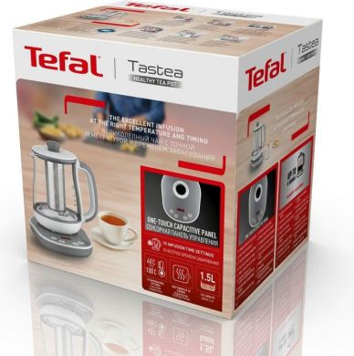 Tefal TEFAL Tastea Kettle | BJ551B10 | Tea Kettle | 1400 W | 1.5 L | Glass | 360&deg; rotational base | Grey/White BJ551B10