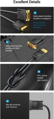 VENTION CABLE DP TO VGA 2M/BLACK HBLBH VENTION HBLBH | Elektrika.lv