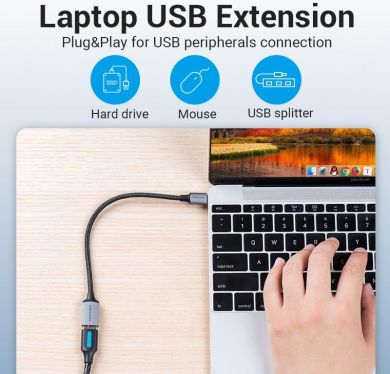 VENTION CABLE USB3.0C MALE TO A FEMALE/0.15M GRAY CCXHB VENTION CCXHB | Elektrika.lv