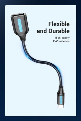 VENTION CABLE USB2.0C MALE TO A FEMALE/0.15M BLACK CCSBB VENTION CCSBB | Elektrika.lv