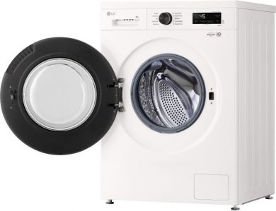 LG LG | Washing machine | F4X1009NWB | Energy efficiency class A | Front loading | Washing capacity 9 kg | 1400 RPM | Depth 55 cm | Width 60 cm | Display | LED | Steam function | Direct drive | Wi-Fi | White F4X1009NWB