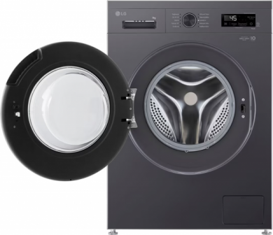 LG LG | Washing machine | F4X1009NMB | Energy efficiency class A | Front loading | Washing capacity 9 kg | 1400 RPM | Depth 55 cm | Width 60 cm | Display | LED | Steam function | Direct drive | Wi-Fi | Graphite Black F4X1009NMB